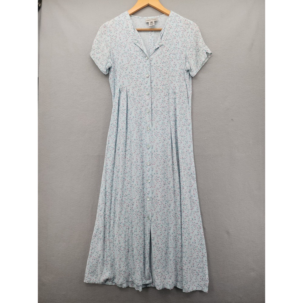 Freeport Studio Vintage Floral Maxi Dress Blue Button Front Rayon Cottagecore SP